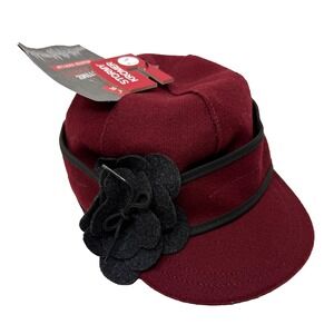 Stormy Kromer Burgundy Women's Red Wool Blend Hat Flower on Side Size 7 3/8 NWT